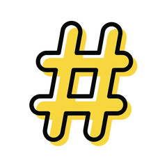 Fototapeta premium Bright yellow hashtag symbol with black outline and shadow effect
