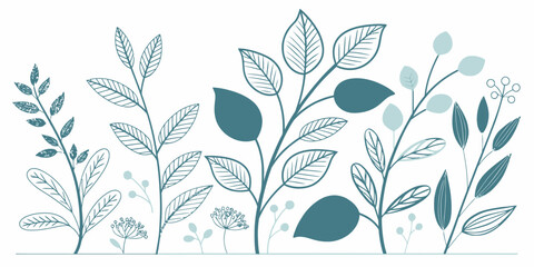 Vector illustration of various botanical plants with leaves and berries on a white background design art