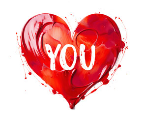 Vector Red Painted Heart with &ldquo;You&rdquo; Text isolated on White Background
