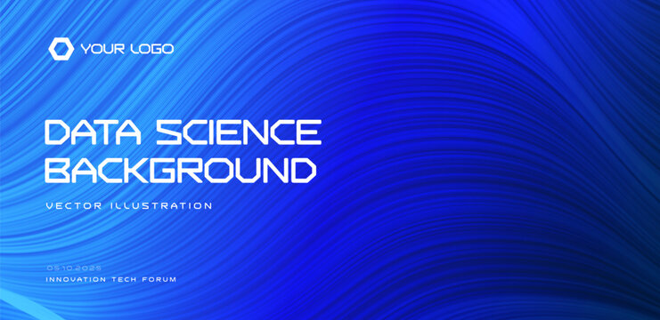 Technology Data AI Background With Shimmer Blue Wavy Lines And Futuristic Gradient Flow. Space For Logo, Wallpaper, Pattern, Texture, BG, Backdrop For Presentations, Reports. Vector Illustration.