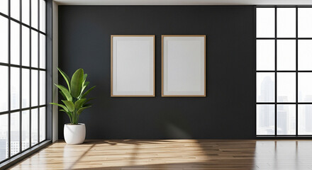 Minimalist Architectural Interior with Frames, Wooden Accents, and Daylight