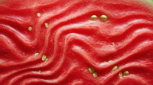vibration. Ripe watermelon surface with water droplets and visible vibration ripple patterns. menu design, packaging mockups, designed for culinary blogs and recipe cards for restaurants.