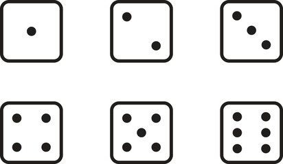 Six Sided Dice Faces Set, Minimal Black and White Icon Collection, Standard Game Cubes 1 to 6