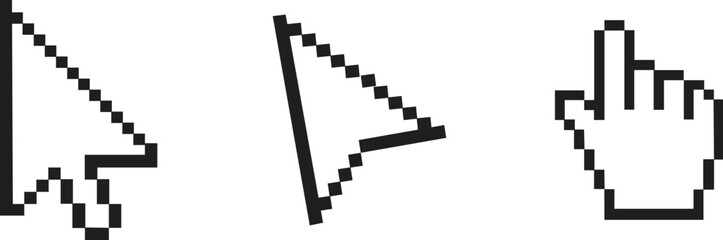 Pixel Art Cursor Icon Set - Computer Mouse Pointer and Hand Click Vector