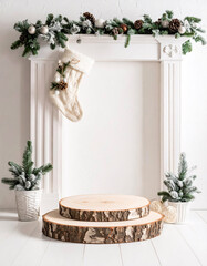 podium from wood with christmas decoration room product display vertical