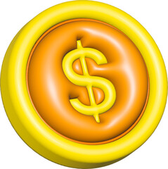 3D Dollar Currency Symbol on Gold Coin Icon