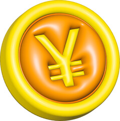 3D Yen Currency Symbol on Gold Coin Icon