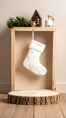podium from wood with christmas decoration room product display vertical