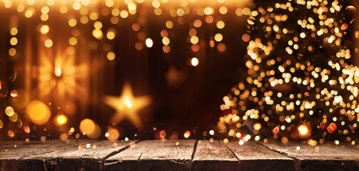 Christmas Tree and Garland Lights. Home Holiday Background