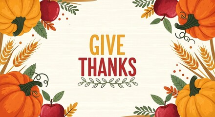 Festive autumn harvest with pumpkins and apples, perfect for Thanksgiving greetings and seasonal celebrations