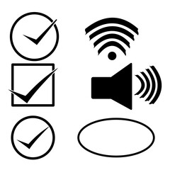 Checkmark and speaker icon set