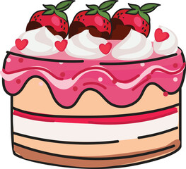 Romantic strawberry cake with hearts in valentine theme