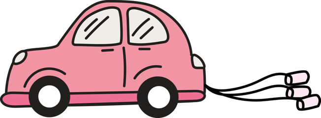 Cute pink car with heart for valentine travel illustration