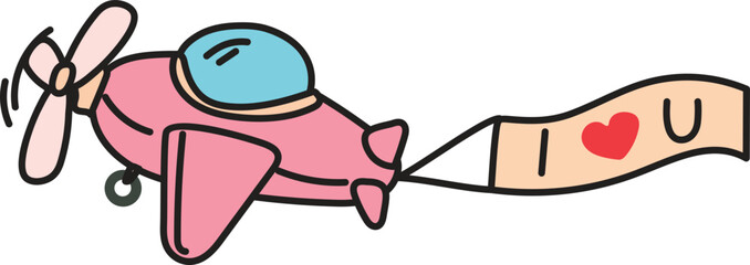 Flying letter airplane delivering valentine message icon