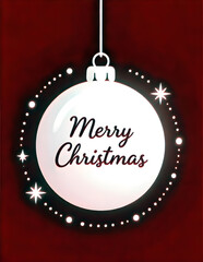 Elegant Christmas ornament design with Merry Christmas message and decorative light border on a red background perfect for festive greetings