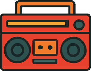 Groovy retro boombox illustration brings vintage vibes, perfect for music lovers, 80s nostalgia, and funky design projects needing a touch of old school cool