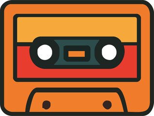 Groovy retro cassette tape illustration evoking 70s nostalgia, perfect for music themed designs and vintage projects, timeless symbol of analog sound and memories