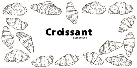 Croissant background vector illustration in line art hand drawn design. isolated on white background