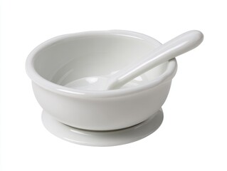 White Ceramic Mortar and Pestle on Clean White Background with Smooth Porcelain Finish