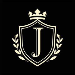 Royal Shield Emblem with Crown and Laurel Wreath in Elegant Minimal Vector Style for Luxury Branding, Heraldic Logo, and Classic Design Concepts