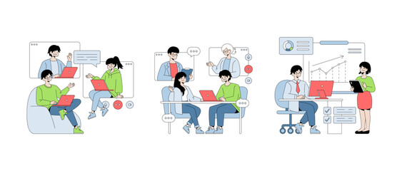 Collaborative Office Tasks Vector Illustration