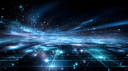 Obraz premium Glowing blue tech grid on a dark background, giving a high-tech digital interface feel.