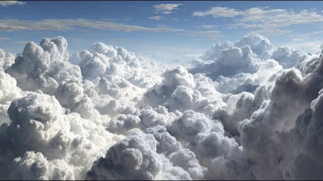 Majestic Cumulus Clouds Forming a Sea of White Under Blue Sky Aerial View