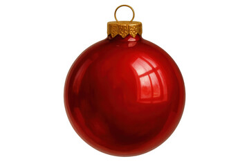 Red christmas ornament bauble reflecting light, hanging winter holiday season decoration on transparent background