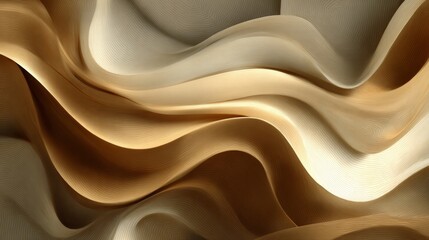 Obraz premium Abstract Cream and Gold Waves Illustration, Seamless Pattern with Elegant Curved Lines, Indoor Fine Art Visual, 3D Render.