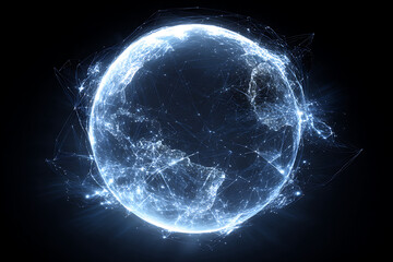 Celestial Web of Light: Digital Earth Pulsating with Global Network Connections