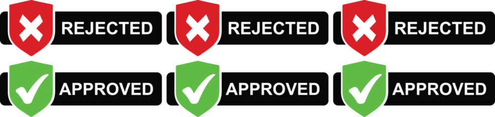 Approved and Rejected Labels with Check and Cross Icons for Decision and Validation