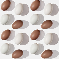 Pattern of Brown and beige Eggs with sun shadows, minimal style aesthetic holiday seamless pattern, natural organic chicken eggs, breakfast ingredients,  minimalist food, neutral pastel color