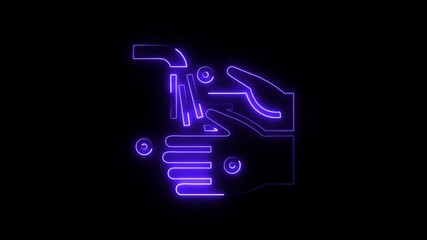 Glowing neon outline animation of hands washing under running water symbolizing hygiene cleanliness and health - Powered by Adobe
