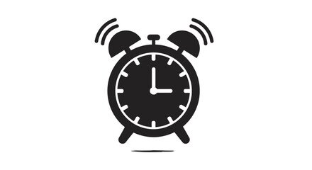 Classic alarm clock icon silhouette on white background with vibrating effect