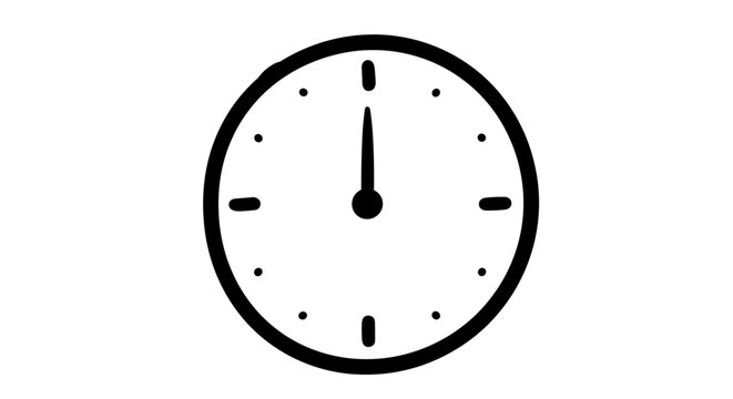 Minimalist black and white clock at noon with bold lines