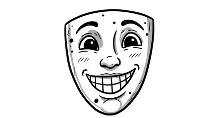 Smiling comedy mask with detailed black and white design