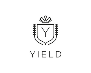Elegant monogram letter Y logotype. Premium crest logo design. Shield, royal crown symbol. Print, t-shirt design shape