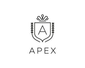 Elegant monogram letter A logotype. Premium crest logo design. Shield, royal crown symbol. Print, t-shirt design shape