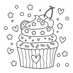 Cupcake coloring page illustration for kids