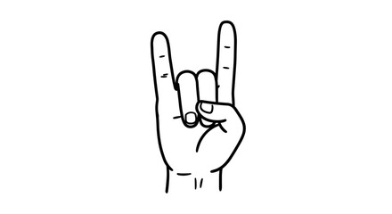 Obraz premium Hand gesture symbolizing rock and roll in black and white line art style