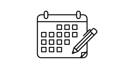 Minimalist linear calendar icon with pencil for planning and scheduling concepts