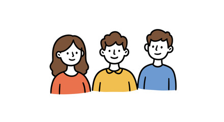 Cute cartoon style group of three people smiling