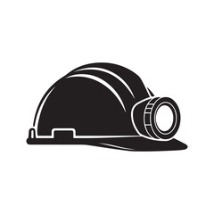 Black Silhouette Hard Hat with Headlamp Safety Icon