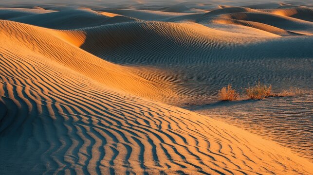 Dunes sand ripples horizon golden hour light texture