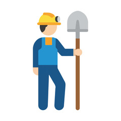 Flat Design Miner Holding Shovel Icon on White Background