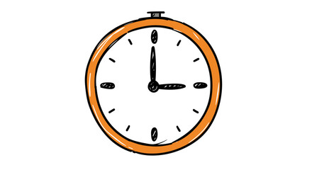 Handdrawn clock with orange frame  minimalist timepiece design