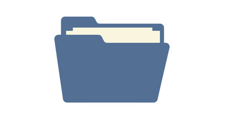 Flat design blue folder icon with document insert on white background
