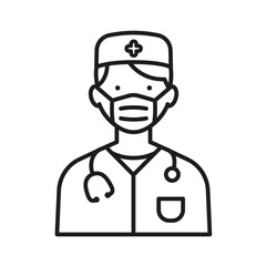 Healthcare professional icon with mask and stethoscope in linear style