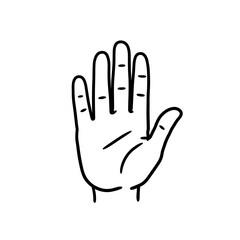 Simple line drawing of an open hand on white background for design projects