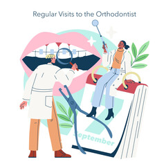 Orthodontist Visit with Dental Examination Vector Illustration